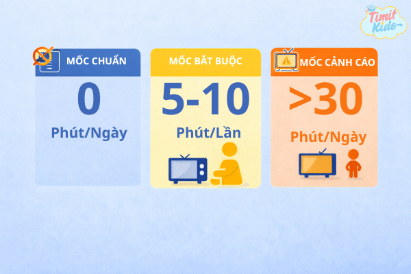 mốc thời gian màn hình cho trẻ 1 tuổi 0 phút 5-10 phút 30 phút