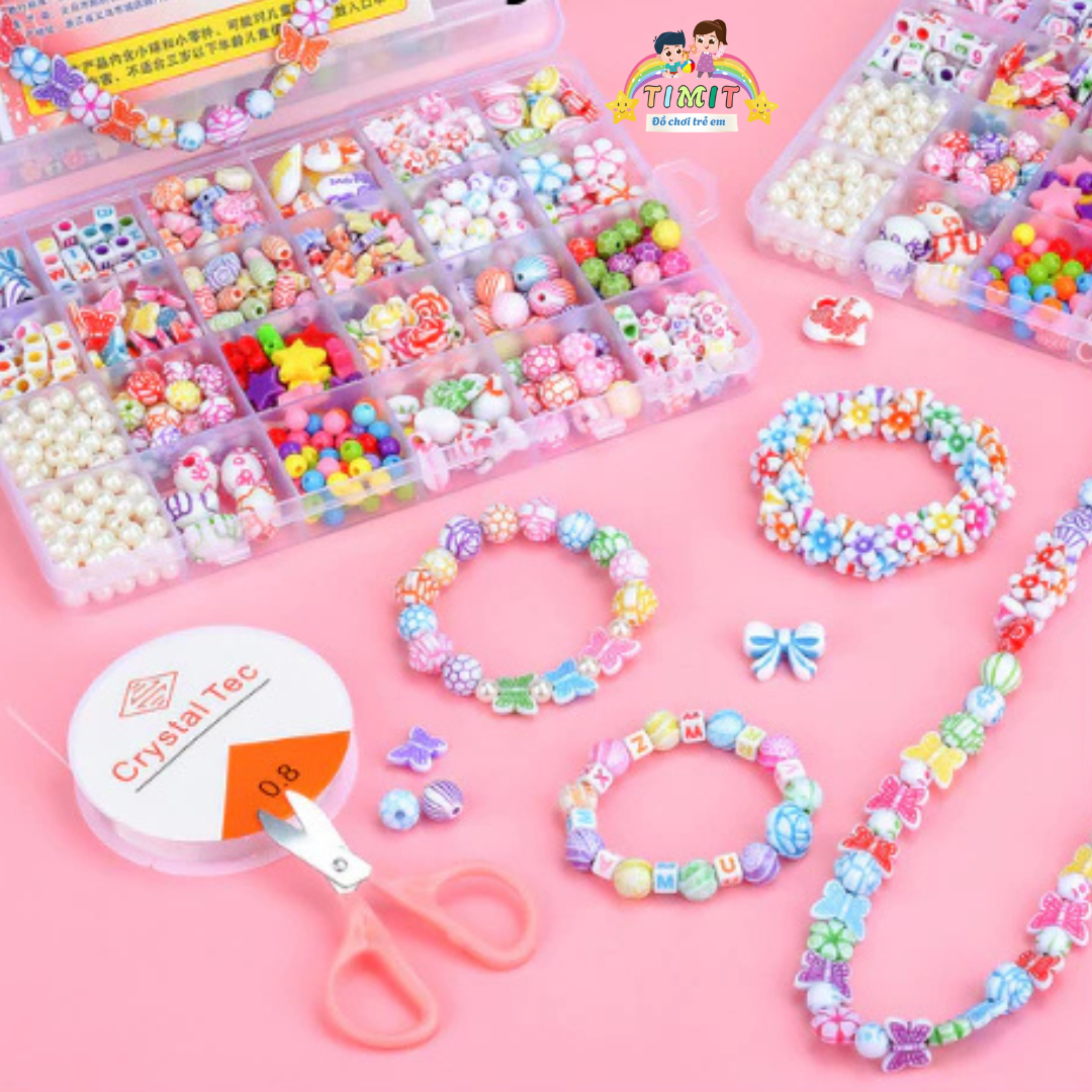 BỘ ĐỒ CHƠI DIY XÂU VÒNG TAY, VÒNG CỔ HẠT CƯỜM NHIỀU MẪU